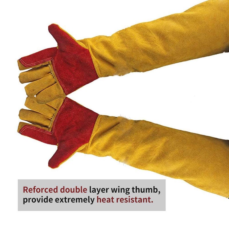 Hersent 23.6" Inch Long Sleeves Welding Safety Gloves, Lined And Kevlar Stitching Welders Gauntlets Wood Burners Accessories Gloves, Heat Resistant Stove Fire And Barbecue Gloves, Gifts for Men Dad Husband - Image 3